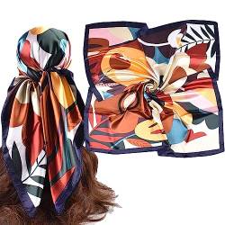 Kopftuch Seidentuch Halstuch für Damen Große Schals Tuch für Frauen Satin Bandana Mädchen Headscarf Haarschmuck Vierecktuch Boho Halstücher Vintage Tuch Schal Haar Schal (90cm*90cm,A) von EHOTER