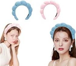 Mimi and Co Spa-Stirnband für Damen, Schwamm, Spa-Stirnband, Frottee-Stoff, Stirnband für Hautpflege, Gesicht, Waschen, Make-up, Dusche, Haarzubehör (blau + rosa) von EHOTER