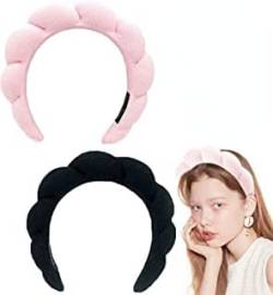 Mimi and Co Spa-Stirnband für Damen, Schwamm, Spa-Stirnband, Frottee-Stoff, Stirnband für Hautpflege, Gesicht, Waschen, Make-up, Dusche, Haarzubehör (schwarz + rosa) von EHOTER