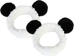 Panda Ohren Stirnband Gesichtswasch Spa Haarbänder Make up Stirnbänder Damen Cartoon Niedlich Korallen Fleece Elastisches Kreativ Haar Accessoire Dusche Schönheit Geschenk (2PCS) von EHOTER