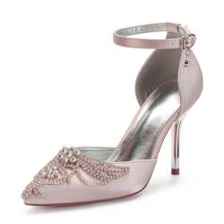 Brautschuhe Frauen High Heel Pumps Hoch Geschlossene Satin Hochzeitsschuhe für Damen,Dusty Rose,36 EU von EICOFF