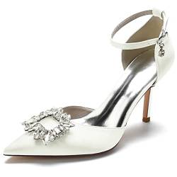 Brautschuhe Geschlossene Zehen Hochzeit Heels Bequem Pumps mit Riemchen,Elfenbein,39 EU von EICOFF