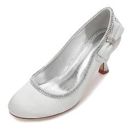 Brautschuhe Kristall Damen Runde Zehen Bequem und Elegant Pumps Damen Hochzeitsschuhe Dress Schuhe,Silber,38 EU von EICOFF