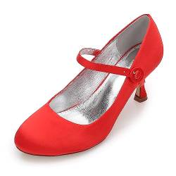 Damen Pumps mit Absatz Runde Zehen Spangenpumps Kleid Partei Gericht Schuhe Frauen Absatzschuhe,Rot,41 EU von EICOFF