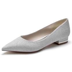 EICOFF Hochzeitsschuhe Flach Damen Geschlossene Zehen Komfort Niedriger Absatz Brautschuhe,Silber,41 EU von EICOFF