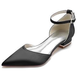 Flach Brautschuhe Damen Elegant Pumps mit Riemchen Pointed Closed Toe Hochzeitsschuhe,Schwarz,43 EU von EICOFF