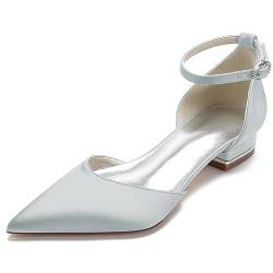 Flach Brautschuhe Damen Elegant Pumps mit Riemchen Pointed Closed Toe Hochzeitsschuhe,Silber,39 EU von EICOFF