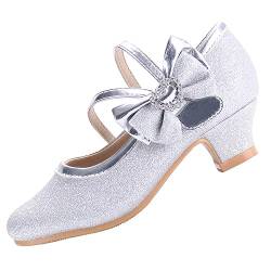 EIGHT KM Mädchen High Heel Kleidschuhe Mary Jane Prinzessin Hochzeit Party Pumps Schuhe EKM7035 Funkelndes Glitzer Herz Diamant Schleife Silber EU Kleinkind Größe 30 von EIGHT KM