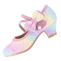 EIGHT KM Mädchen High Heel Kleidschuhe Mary Jane Prinzessin Hochzeitsparty Pumps EKM7035 Funkeln Glitzer Perle Kristall Regenbogen EU Kleinkind Größe 34 von EIGHT KM