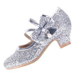 EIGHT KM Mädchen High Heel Kleidschuhe Mary Jane Prinzessin Hochzeitsparty Pumps EKM7035 Funkeln Glitzer Perle Kristall Silber EU Kleinkind Größe 34 von EIGHT KM