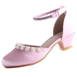 EIGHT KM Mädchen High Heel Kleidschuhe Prinzessin Hochzeit Party Pumps Schuhe EKM7033 Glatte Glänzende Perlsseide Pink EU Größe 27 von EIGHT KM
