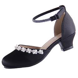 EIGHT KM Mädchen High Heel Kleidschuhe Prinzessin Hochzeit Party Pumps Schuhe EKM7033 Glatte Glänzende Perlsseide Schwarz EU Größe 26 von EIGHT KM