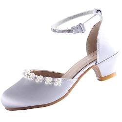 EIGHT KM Mädchen High Heel Kleidschuhe Prinzessin Hochzeit Party Pumps Schuhe EKM7033 Glatte Glänzende Perlsseide Silber EU Größe 24 von EIGHT KM