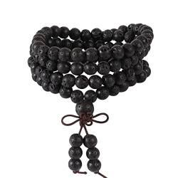 EIGSO 6mmTibetischen Buddhistischen NatüRlichen Steinen Lava Rock 108 Halskette Mit Mala Gebet Perlen Elastisch Armband, Urlaub Geschenke FüR MäNner Und Frauen von EIGSO