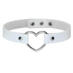 EIGSO Herz Punk Halsband PU Leder mit Legierung und Knopftverschluss Weiß für Damen und Herren von EIGSO