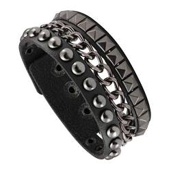 EIGSO Punk Rock Breites Armband mit Ketten Schnalle Lederband Armband Schwarz Einheitsgröße für Damen Herren von EIGSO