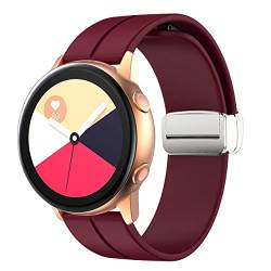 20mm Armband mit Magnetischer Faltschließe für Samsung Galaxy Watch 4/5 40mm 44mm/Watch 5 Pro 45mm/LTE 44mm, Weiches Silikon Verstellbares Ersatzband für Amazfit GTS/GTS 2/2e/3/4/Bip/Bip U/S, Weinrot von EIHAIHIS