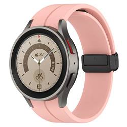 20mm Armband mit Starker Magnetischer Faltschließe für Samsung Galaxy Watch 5/4 40mm 44mm, Weiches Silikon Verstellbares Band für Galaxy Watch 5 Pro 45mm/LTE 44mm/Watch 4 Classic 42mm 46mm, Rosa von EIHAIHIS