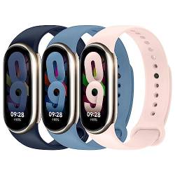 3 Stück Armbandersatz kompatibel mit Xiaomi Mi Band 8 Damen Herren ,Verstellbares weiches Silikon Sportband für Xiaomi Band Mi Band 8 Armband Zubehör,Mitternachtsblau/Erweitertes Blau/Leuchtendes Pink von EIHAIHIS