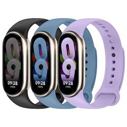 3 Stück Armbandersatz kompatibel mit Xiaomi Mi Band 8 Damen Herren ,Verstellbares weiches Silikon Sportband für Xiaomi Band Mi Band 8 Armband Zubehör,Schwarz/Erweitertes Blau/Violett von EIHAIHIS