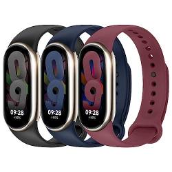 3 Stück Armbandersatz kompatibel mit Xiaomi Mi Band 8 Damen Herren ,Verstellbares weiches Silikon Sportband für Xiaomi Band Mi Band 8 Armband Zubehör,Schwarz/Mitternachtsblau/Burgund von EIHAIHIS