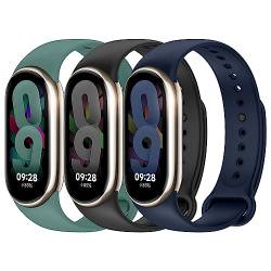 3 Stück Armbandersatz kompatibel mit Xiaomi Mi Band 8 Damen Herren ,Verstellbares weiches Silikon Sportband für Xiaomi Band Mi Band 8 Armband Zubehör,Schwarz/Mitternachtsblau/Dunkelgrün von EIHAIHIS