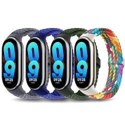 4 Stück Armbandersatz kompatibel mit Xiaomi Mi Band 8, verstellbares Nylon geflochtenes elastisches Solo Loop für Xiaomi Band Mi Band 8 Smart Watch Zubehör,Grau/Blau/Grün/Regenbogen von EIHAIHIS