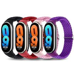 4 Stück Armbandersatz kompatibel mit Xiaomi Mi Band 8, verstellbares Nylon geflochtenes elastisches Solo Loop für Xiaomi Band Mi Band 8 Smart Watch Zubehör,Schwarz/Rot/Rosa/Drachenfrucht von EIHAIHIS