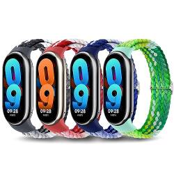 4 Stück Armbandersatz kompatibel mit Xiaomi Mi Band 8, verstellbares Nylon geflochtenes elastisches Solo Loop für Xiaomi Band Mi Band 8 Smart Watch Zubehör,schwarz/rot/blau/grün von EIHAIHIS