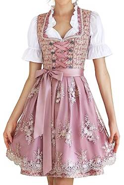 EIISSION Dirndl Damen Midi Trachtenkleid inkl. Trachtenrock Dirndlbluse Dirndlschürze Germandress für Oktoberfest Rosa 40 von EIISSION