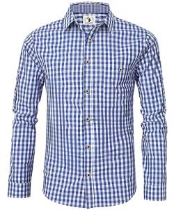 EIISSION Trachtenhemd Herren Kurzarm Blau Oktoberfest Kariert Langarm Trachten Hemd Freizeithemd Karohemd Baumwolle Slim fit 5XL von EIISSION