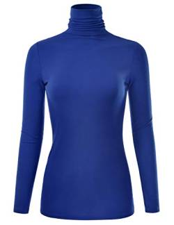 EIMIN Damen Langarm Rollkragen Leichter Pullover Slim Fit T-Shirts Top Sweater (S-3XL), Ett003_royalblue, 3X-Groß von EIMIN