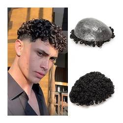 Perücken für Männer Afro-Toupet for Männer, 0,12–0,14 mm Dicke, volle PU-Haut mit gewellter Vorderseite, Herren-Toupet, 15 mm Locken-Injektionsbasis, Haarteile Herrenperücke (Color : 15mm curl-#1B-13 von EINES