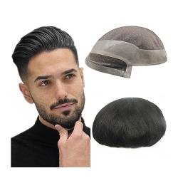 Perücken für Männer Haarersatzsystem for Männer, feines Mono mit Poly-PU-Basis, Herren-Toupet, Echthaarteile #1B Off Black, 25,4 x 20,3 cm, Herren-Toupet Herrenperücke (Color : 6 inches, Size : 6x8 von EINES