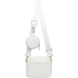 EINYNIUER 100% Leder Crossbody Bag Damen Breiter Gurt Handtasche Damen Umhängetasche Klein Weiss Moderne Schultertasche mit Münze Geldbörse Crossbody Tasche für von EINYNIUER