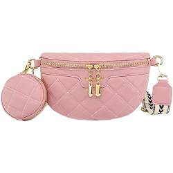 EINYNIUER Bauchtasche Damen Stylisch Crossbody Bag Damen Breiter Gurt Bauchtasche Damen Leder Bauchtasche Damen Stylisch Handytasche GüRteltasche Damen Bauchtasche Rosa von EINYNIUER