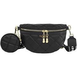 EINYNIUER Bauchtasche Damen Stylisch Crossbody Bag Damen Breiter Gurt Bauchtasche Damen Leder Bauchtasche Damen Stylisch Handytasche GüRteltasche Damen Bauchtasche Schwarz von EINYNIUER