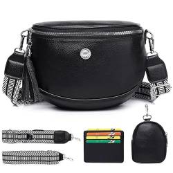 EINYNIUER groß Bauchtasche Damen stylisch Crossbody Bag Damen breiter Gurt 5CM Mit Kreditkartenfach und Geldbörse-Schwarz von EINYNIUER