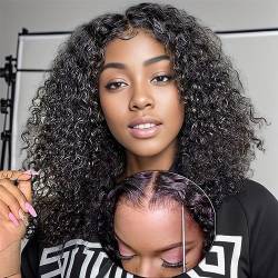 Wear & Go Glueless Pre-Cut Lace Wig BoB Curly Human Hair Wig For Women No Glue Pre Plucked 4x4 Lace Wig Human Hair Pre-Bleacheted Knots Transparent Lace Wigs Beginner Friendly 180% Density 14 Inch von EINbeauty