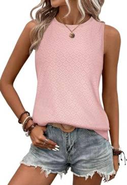 EIRUKON Damen Tank Top Sommer Ärmellose Oberteile Rundhals Shirt Vintage-Prints Cami Casual Elegante Blusen,Rosa,S von EIRUKON