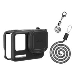 EIRZNGXQ Silikon-Objektivdeckel für Insta360 Ace Pro, stoßfeste Schutzhülle aus Silikon mit Anti-Verlust-Gurt und Umhängeband, Kameraschutzzubehör, Schwarz , For insta360 Ace pro von EIRZNGXQ