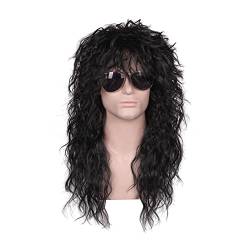 Perücken für Herren 70er 80er Jahre Rock Lang Curly Brown Schwarz Weiß Kostüm Fancy Hair Perücke Party Accessory Cosplay von EIRZNGXQ