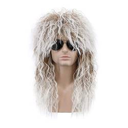 Perücken für Herren 70er 80er Jahre Rock Lang Locken Braun Schwarz Weiß Kostüm Haar Cosplay Accessoire Fancy Wig Party von EIRZNGXQ