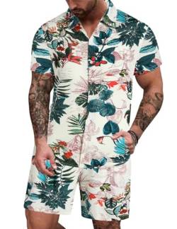 EISHOPEER Hawaii-Sets für Herren, mit Blumenmuster, lässig, kurzärmelig, Hemd und Shorts, A - White & Flower C, Large von EISHOPEER