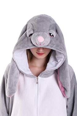 EJsoyo Erwachsene Einteiler Hase Nachtwäsche Löwe Tier Welpe Cartoon Kostüm und Teens Pyjama Unisex Weihnachten Halloween Cosplay M, Kaninchen von EJsoyo