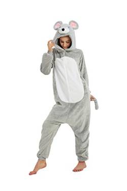 EJsoyo Onesie Erwachsene Rentier Kostüm Dinosaurier Nachtwäsche Tier Löwe Maus Cosplay Pyjama Teens Halloween Kostüm, Eine Maus, Medium von EJsoyo