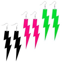 EKKONG Ohrringe 80er Jahre Damen, 3 Paare Blitzform Neon Ohrringe Karneval Ohrringe Accessoires für Damen Retro-Neon-Party Ankleiden (B) von EKKONG