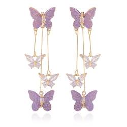 Schmetterling-Ohrringe, Mit Hübscher Schmetterling Bunte Blumen Perle, Für Partei, Hochzeiten, Verlobungen (helles Lila) von EKKONG