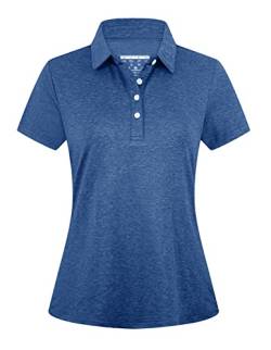 EKLENTSON Damen Golf Poloshirt Kurzarm Sommer Polohemd Freizeit Poloshirt Short Sleeve Sportshirts für Tennis, Bowling, Baseball, Mittelblau L von EKLENTSON