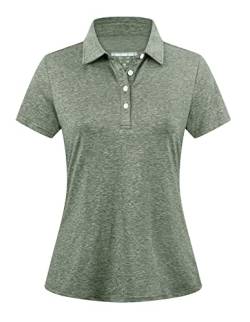 EKLENTSON Damen Polo Arbeitsshirt Kurzarm Klassisch Golf Poloshirt Sommer Performance mit Kragen Shirt Fitness Yoga Top, Armeegrün M von EKLENTSON